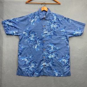 Tommy Bahama 100% Silk Hawaiian Shirt Men's Large Floral Blue